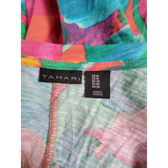 Tahari Womens Size 1X V-Neck Short-Sleeve Floral Top 100% Cotton Lightweight - Picture 3 of 7